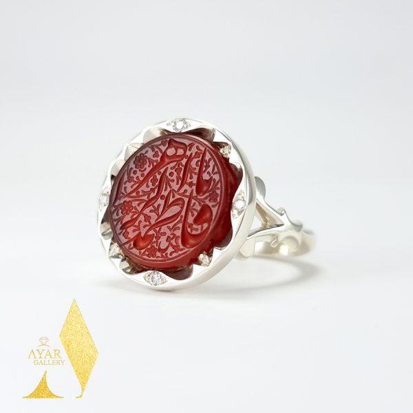 انگشتر عقیق سرخ جواهری یا فاطمه الزهرا2